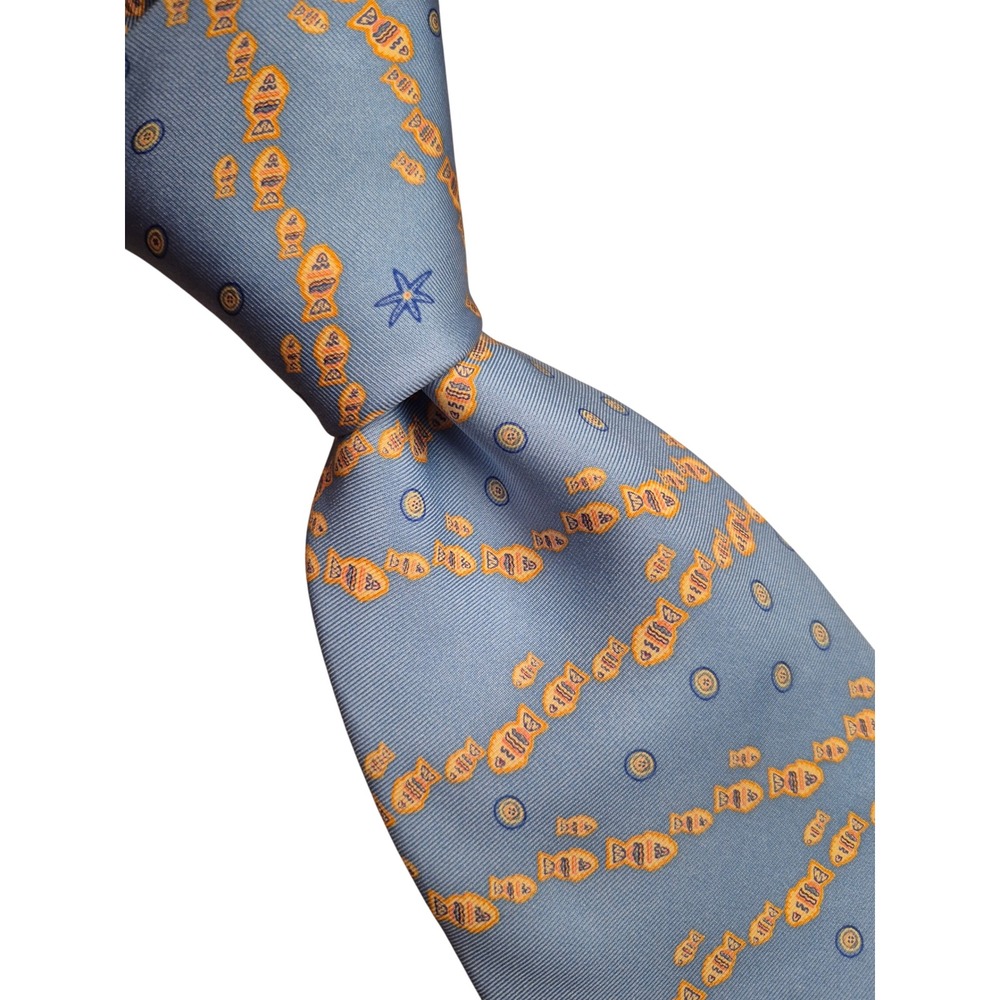 Pineda Covalin Mexico Silk Tie Light Blue Orange Fish Estrella Marina Star Fish